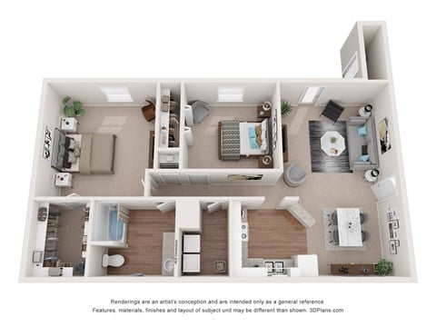 Floor plan for 2 beds, 1 bath, 1000 sqft